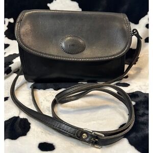 Michael Green Vintage Black Leather Crossbody Bag Saddle Flap Purse Adjustable